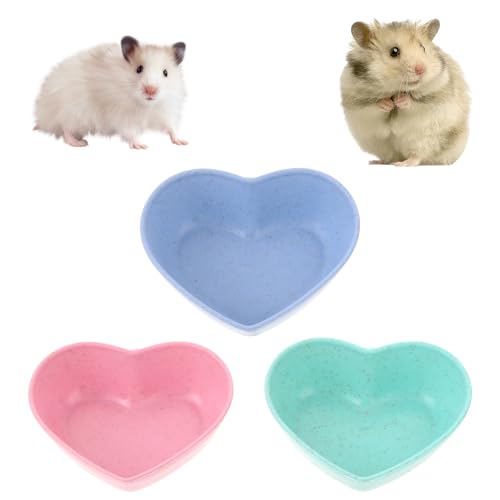 3 Pack Hamster Futterschalen Kaninchen Meerschweinchen Nahrungs Schale Süße Futternapf Herzform Napf für Hamster Igel Gerbil Kleintiere Ratten Nagetier (Grün, Blau und Rosa) von Trinkrittey