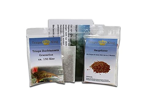 Triops Granarius Urzeitkrebse Starter Set Plus mit ca 150 Urzeitkrebs-Eiern / Zysten von Triops King aus Deutschland, Anleitung zur Zucht und Jungtier-Futter und Hauptfutter - Züchte deine eigenen Urzeitkrebse bei dir zu Hause im Aquarium von Triops King