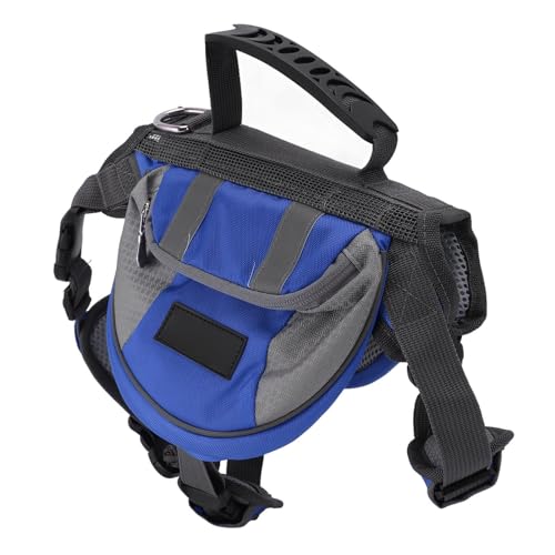 Hunderucksack-Satteltasche, Langlebig, Großes Fassungsvermögen, Reflektierende Streifen, Hundegeschirr, Atmungsaktiv, Camping-Satteltasche (Blue) von Trisar