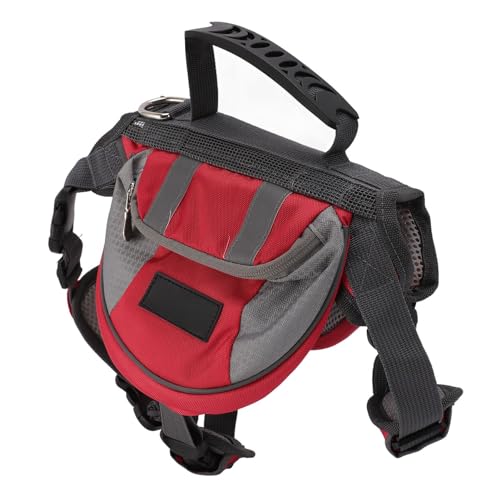 Hunderucksack-Satteltasche, Langlebig, Großes Fassungsvermögen, Reflektierende Streifen, Hundegeschirr, Atmungsaktiv, Camping-Satteltasche (Rot) von Trisar