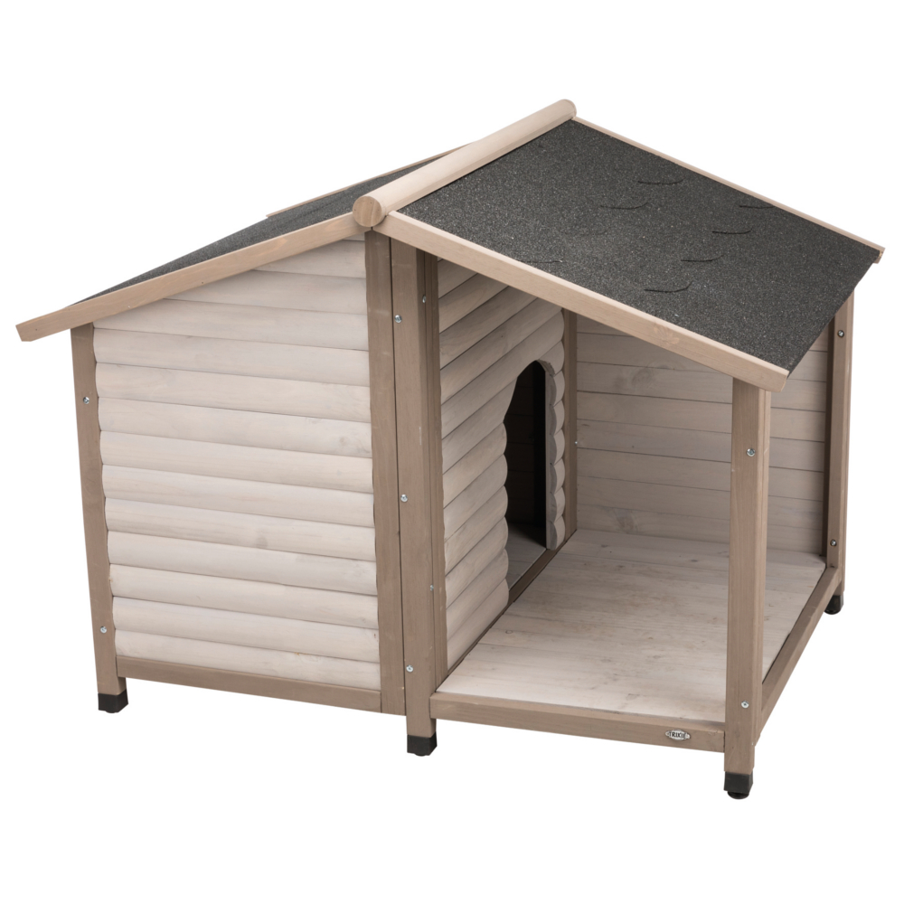 Trixie Natura Hundehütte Lodge mit Terrasse - Größe S: B 100 x T 82 x H 90 cm, grau von Trixie Natura