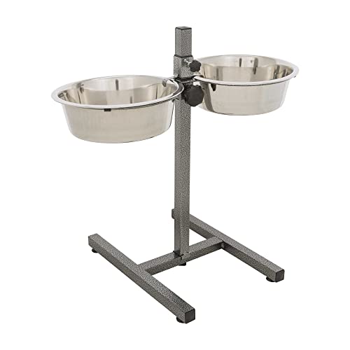 TRIXIE Hundebar mit 2 Edelstahlnäpfen - höhenverstellbar - Napfarretierung und Klapperschutz - justierbare Gummifüße - spülmaschinengeeignet - Metall/Edelstahl - 2 x 2,8 l - ø 24 cm - 24922 von TRIXIE