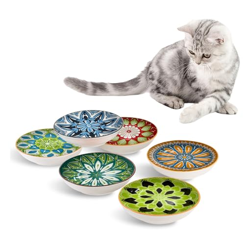 Katzennapf 6er Set,Flache Futternapf Katze,Futternapf Katze Keramik, 14cm Breit Katzennapf Flach, Fressnapf Katze geeignet für Wasser, Trockenfutter und Nassfutter von Trlyane