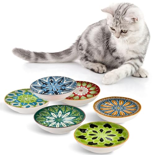 Katzennapf 6er Set,Flache Futternapf Katze,Futternapf Katze Keramik, 14cm Breit Katzennapf Flach, Fressnapf Katze geeignet für Wasser, Trockenfutter und Nassfutter von Trlyane