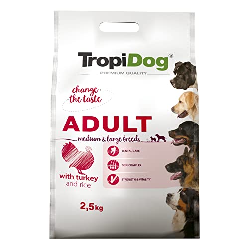 Hundefutter – TropiDog Premium Erwachsene Mittelgroße & Große Rassen mit der Türkei & Reis, Tasche 2,5 kg von TropiDog