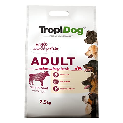 Premium Trockenfutter für Hunde, reich an Rindfleisch mit Reis, für Erwachsene mittlerer und großer Rassen, 2,5 kg von TropiDog