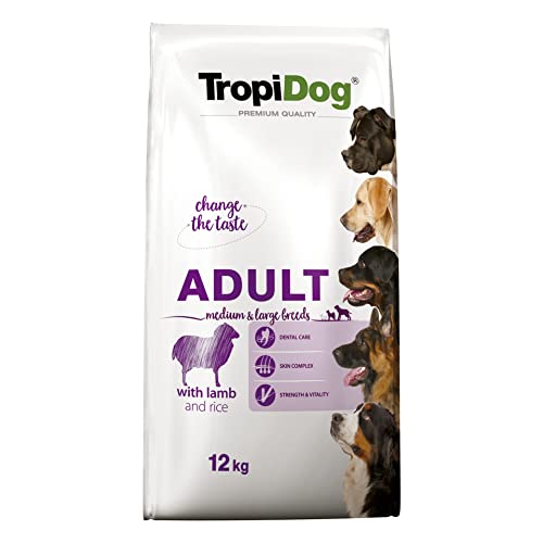 Premium Trockenfutter für Hunde mit Lamm und Reis für Erwachsene mittlerer und großer Rassen, 12 kg von TropiDog