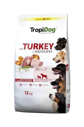 Trockenfutter für Hunde mit Truthahn und Reis, für Erwachsene mittlerer und großer Rassen, 12 kg von TropiDog