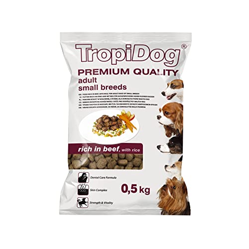 Premium Trockenfutter für Hunde, reich an Rindfleisch mit Reis, für ausgewachsene Hunde Kleiner Rassen, 500 g von Tropical