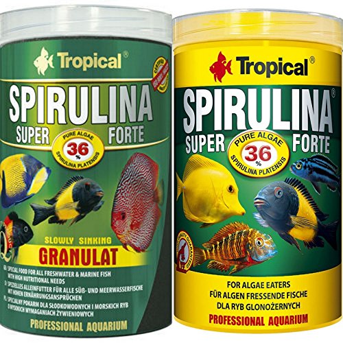 Tropical 1 Liter Spirulina Forte 36% + 1 Liter Spirulina Gran 36% Doppelpack 2 er Set Cichlid Malawi Fischfutter von Tropical