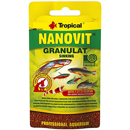 Tropisches Fischfutter, Nanovit Granulat, Grundfutter für kleine Aquariumfische und entzückende Frittiere, Beutel 10 g (1 Stück) von Tropical