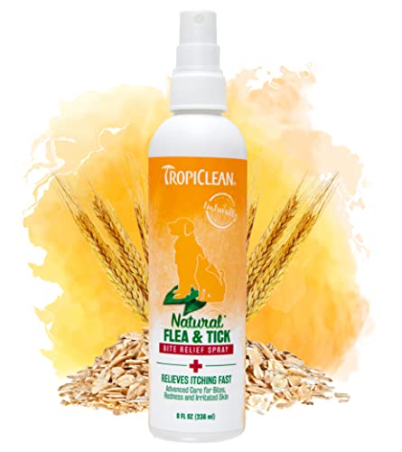 TropiClean Natural Floh- und Zecken-Spray für Haustiere, 236 - Made in USA - Anti-Juckreiz-Spray - Schnelle Linderung bei Floh- und Zeckenbissen von Tropiclean