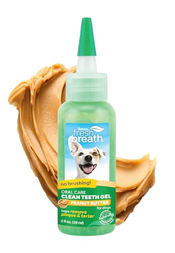 TropiClean Fresh Breath Zahnreinigungsgel für Hunde - Zahnpflege ohne Bürsten - Mundhygiene für Frischen Atem - Entfern Plaque & Zahnstein, Erdnussbutter, 59ml von Tropiclean