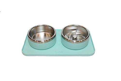 Trot Pets Premium Hundenäpfe | Edelstahlnapf-Set für kleine, mittelgroße oder große Hunde | Rutschfestes Futter und Wasser Slow Feeder | langlebig, BPA-frei, rutschfest, spülmaschinenfest (Sky, von Trot Pets