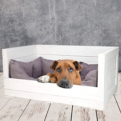 Truhenking Tolles Hundebett aus Holz mit Polsterung 90x57x45cm Hundekörbchen von Truhenking