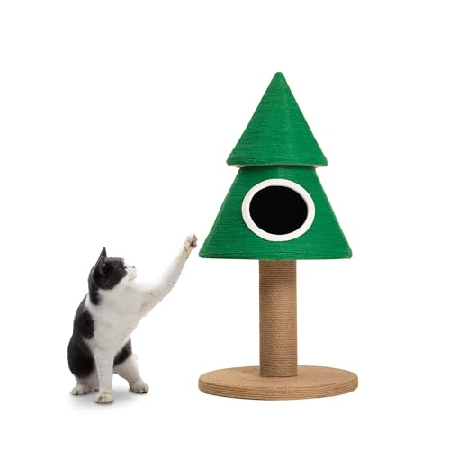 Trumoon Weihnachten Katzenhäuser & Höhlen mit Katzenkratzbaum für Indoor Katzen - Jute Katzenkratzbaum Heavy Duty Katzenkratzbaum Turm Handgefertigt aus natürlichem Juteseil (Weihnachtskatzenbaum-M) von Trumoon