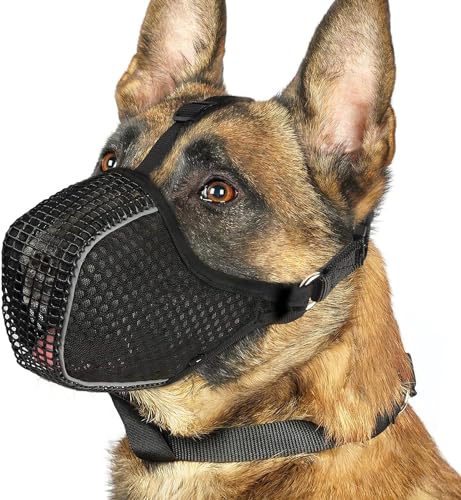 Hundemaske aus Netzstoff, reflektierende Maske für nächtliche Spaziergänge, weiche Maske, komplett geschlossen, bequem, atmungsaktiv und verstellbar, verhindert Fressen, Beißen und Kauen. (S) von Trusttread