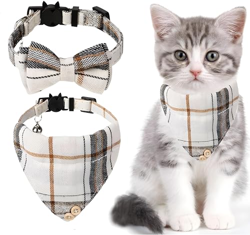 Trusttread Katzenhalsband mit niedlicher Fliege und Glöckchen, Bandana-Halsband mit Glöckchen, Fliege, für Kätzchen und Welpen, 2 Stück von Trusttread