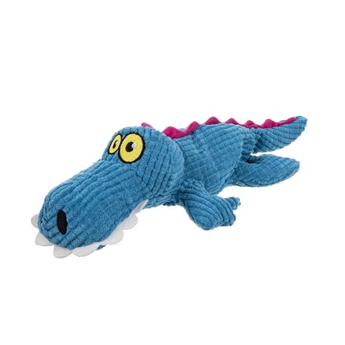 TrustyPup Silent Squeak Gator Plüsch-Kauschutz Hundespielzeug mit Ultraschall-Quietscher, blau, groß von TrustyPup