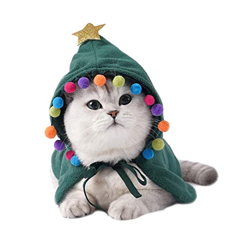 Haustier Weihnachten Kostüm Rot Grün Katze Umhang mit Stern und Pom Poms Katze Weihnachtsmann Umhang Party Cosplay Kleid für Katzen und kleine Hunde Grün M von Tsangbaby