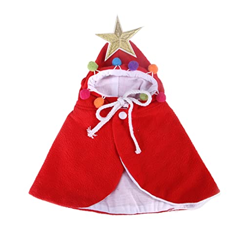 Haustier Weihnachten Kostüm Rot Grün Katze Umhang mit Stern und Pom Poms Katze Weihnachtsmann Umhang Party Cosplay Kleid für Katzen und kleine Hunde Rot L von Tsangbaby