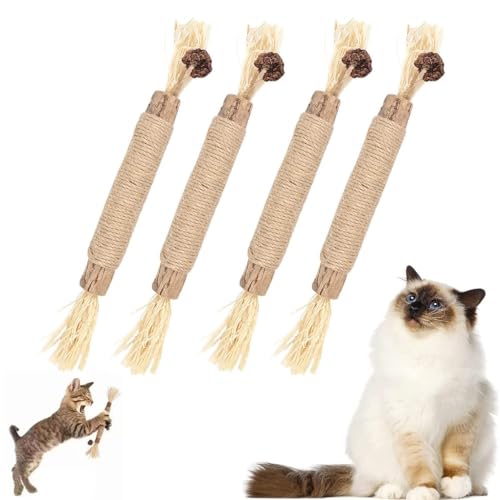 Tsathoggua Katzenminze Sticks, 4 Pcs Katzenminze Spielzeug, Interaktives Katzenspielzeug, Katzenspielzeug, Cat Toy FüR Entfernen Von Zahnstein, Erfrischendem Atem Organische Interaktion Katzengras von Tsathoggua