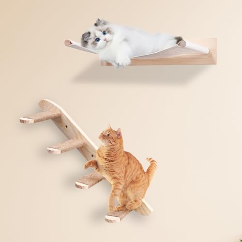 Kletterwand Katze,Katzenhängematte und Katzenkletterbrett,Katzenregal zur Wandmontage, Kletterwand Set 3-Teilig für die meisten Kätzchen, mittlere und große Katzen von Tseipoaoi