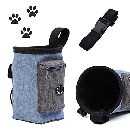 Futterbeutel für Hunde, Tragbare Dog Snack Tasche mit Verstellbarem Bund, Hundetraining Treat Pouch Grosse Kapazität Wasserdicht Pet Futtertasche für Hundetraining und Ausbildung (Blau) von Tslinc