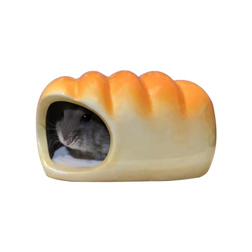 Tsnamay 10,6 cm gelbes Brot, Keramik-Hamster-Bett, Versteck für kleine Haustiere, Versteck für Hamster von Tsnamay
