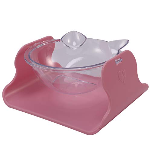 TsoLay Haustier Schuessel Einstellbar 16 Grad Geneigt Katze Reisschuessel Katze Lebensmittel Wasserschuessel Transparent rutschfeste Schuessel Rosa von TsoLay