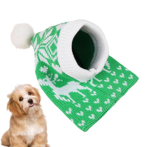 Haustier-Weihnachtsmützen - Snoods für Hunde Medium,Weihnachtliche handgemachte Strickmütze für Haustiere mit Fellknäuel, Liebes- und Schneeflockenmuster, elastische Hundemütze im Elch-Design Tsuchiya von Tsuchiya