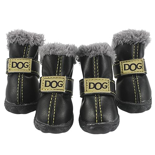 Hunde Winterstiefel 4PCS - Rutschfester Pfotenschutz mit weicher Sohle | Regen-Schnee-Plüschtier-Booties Kleine Welpenschuhe - wasserdichte Winter-PU-Leder-Schneeschuhe für Hündchen Tsuchiya von Tsuchiya