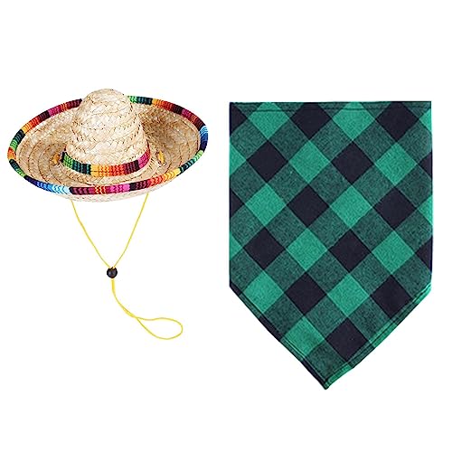 Hundeschal,Plaid Bandana Lätzchen Schal mit Strohhut Hund Sabber Handtuch Dreieck - Lichtechtes, weiches, stilvolles Hundelätzchen-Strohhut-Set für Hunde und Katzen Tsuchiya von Tsuchiya