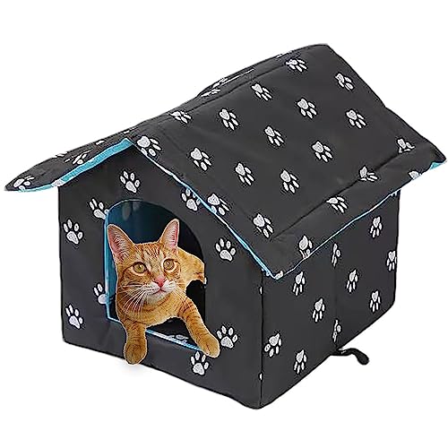 Katzenhaus Für Draußen Winterfest | Wasserdichtes Outdoor Katzenhöhle Für Katzen mit Abnehmbarem Matte | Faltbares Pet Outdoor House Tierheim Für Kleine Katzen von Tsuchiya