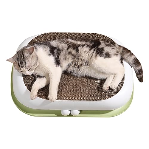 Kratzspielzeug für Katzen | 3-in-1-Kratzbrett aus Pappe,Doppellagiges Kratzpad mit interaktivem Trackball, ovales Doppelball-Kratzpad aus Wellpappe für Katzenkratzschale Tsuchiya von Tsuchiya