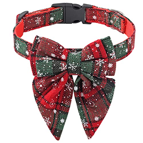 Tsuchiya Fliegehalsband für Hunde | Karierte Weihnachtskatzen-Schnallenhalsbänder mit D-Ring - Niedliches, weiches Schneeflockenmuster-Haustierzubehör, Urlaubs-Hundehalsband für kleine, mittelgroße von Tsuchiya
