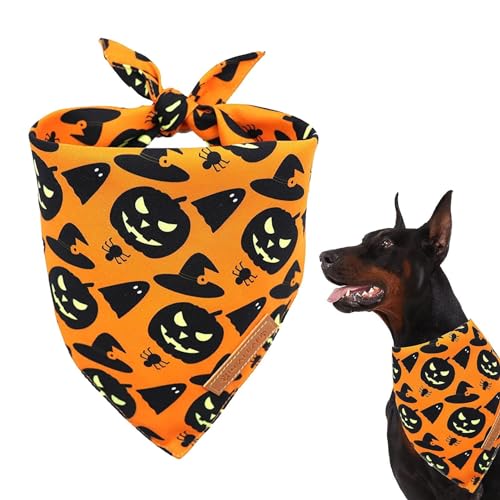 Tsuchiya Halloween-Hunde-Bandana - Doppellagiges Katzen-Bandana-Halsband - Halloween Katzen-Bandana-Kragen, Kürbis-bedruckter Dreiecksschal für Katzen-Feiertagskostüm von Tsuchiya