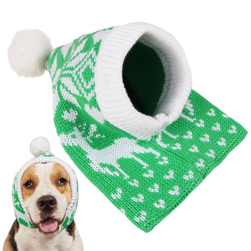 Tsuchiya Haustier-Weihnachtsmützen - Wintermützen für Hunde | Winter-Elchmützen für mittelgroße Hunde, elastisches Stricken mit Fellknäuel, Liebesschneeflocken-Design von Tsuchiya