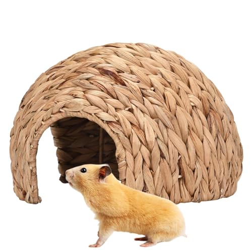 Tsuchiya Kaninchengrashaus - Kleines Tierspiel-Versteckbett, Heumatte, Kauspielzeug,Handgefertigtes Häschen-Grashaus, bequemes Häschen-Hamster-Haus, Rohrkolben-Kaninchen-Versteck von Tsuchiya