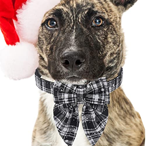 Tsuchiya Katzenschleifenhalsband, Weihnachtsfliegen-Hundekarohalsbänder mit Schnalle, Niedliches, weiches Schneeflockenmuster-Haustierzubehör, Urlaubs-Hundehalsband für kleine, mittelgroße und roße von Tsuchiya