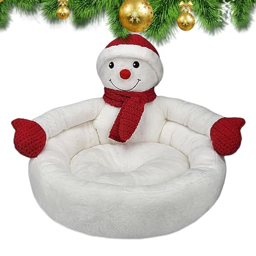 Tsuchiya Weihnachtskatzenhaus,Kreatives 3D-Schneemann-Katzennest mit Weihnachtsmütze und Schal | Weiches, waschbares Kätzchenbett aus Plüsch zum Schlafen von Haustieren im Herbst und Winter von Tsuchiya