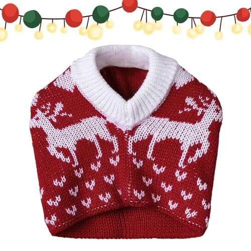 Tsuchiya Welpe Weihnachtsmütze,Handgefertigte Strickmütze für Haustiere | Weihnachtliche handgemachte Strickmütze für Haustiere mit Fellknäuel, Liebes- und Schneeflockenmuster, elastische Hundemütze von Tsuchiya