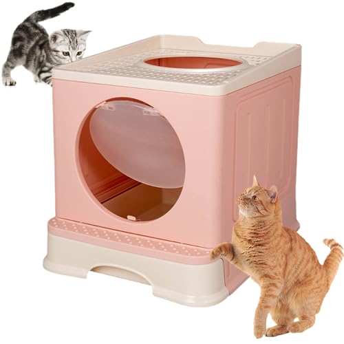 Zusammenklappbare Katzentoilette - Katzentoilette mit Zugang von Oben - Faltbare Katzentoilette, leicht zu reinigen, Katzentöpfchen für kleine, mittelgroße und große Katzen Tsuchiya von Tsuchiya
