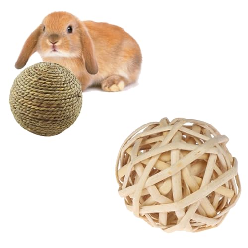 Ttiy Haustier-Kauspielzeug, tragbarer Grasball, handgewebt, Haustierzähne, Schleifspielzeug, geeignet für Kaninchen, Hamster, Haustiere, 2 Stück von Ttiy