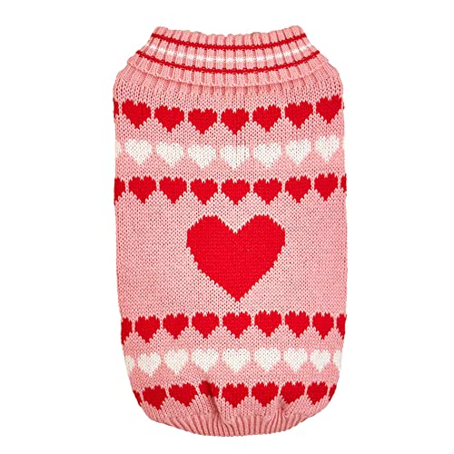 Ttiy Haustier-Winterkostüm mit Herzmuster, gestrickt, hoher Kragen, Welpenkleidung, handgefertigt, für Hunde und Katzen, 1 Stück (Medium, Rosa) von Ttiy