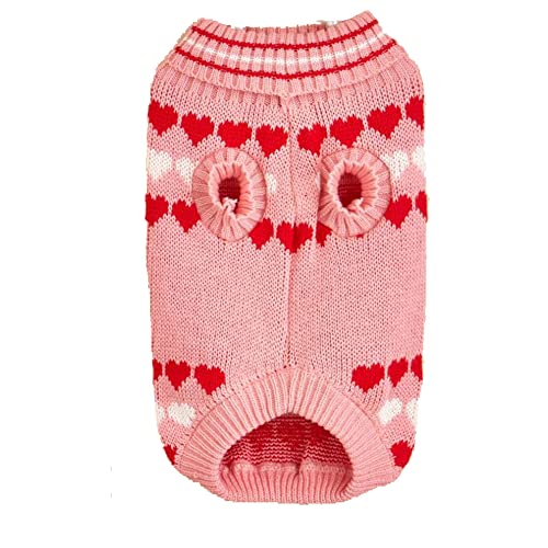 Ttiy Haustier-Winterkostüm mit Herzmuster, gestrickt, hoher Kragen, Welpenkleidung, handgefertigt, für Hunde und Katzen, 1 Stück (XS, Rosa) von Ttiy