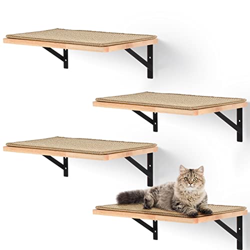 4 Stück Katzen-Wandregale aus Holz, Katzen-Sitzstangen mit Matte, für den Innenbereich, Kätzchen, Wandmontage, Klettern, Spielen, Kratzen, Schlafen, Sitzen von Tuanse