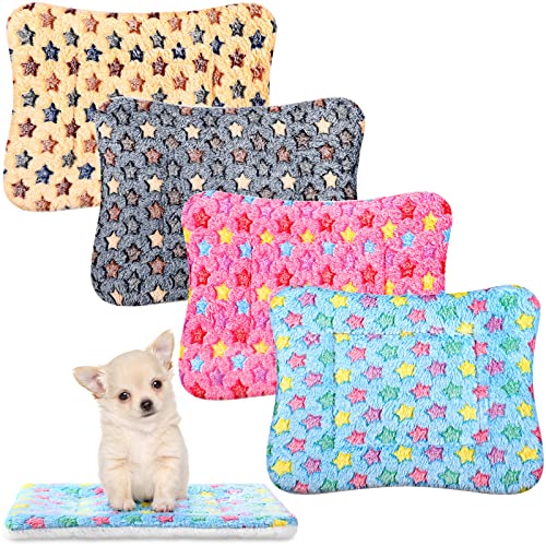 4 Stück PET Bettmatte für kleine Hunde, weiche Katzen, Hundeboxenbett, wendbare Fleece-Hundekästen-Pad, PET-Isomatte, waschbare PET-Betteinlage mit niedlichem Sternmuster (33 x 47 cm) von Tuanse