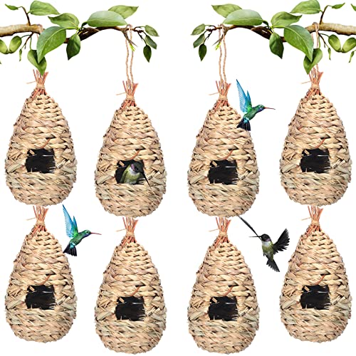 Tuanse 8 Stück Kolibri-Haus, handgewebtes Gras, hängende Vogelhütte, Vogelhäuser für den Außenbereich, Kolibri-Nest für Garten, Zuhause, Fenster, Außendekorationen, 24 x 10 cm von Tuanse