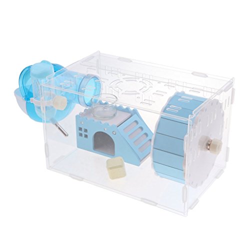 Tubayia Haustier Hamsterkäfig Kleintiere Käfig Haus mit Badezimmer, Futternapf, Wasserflasche und Laufrad (Blau) von Tubayia